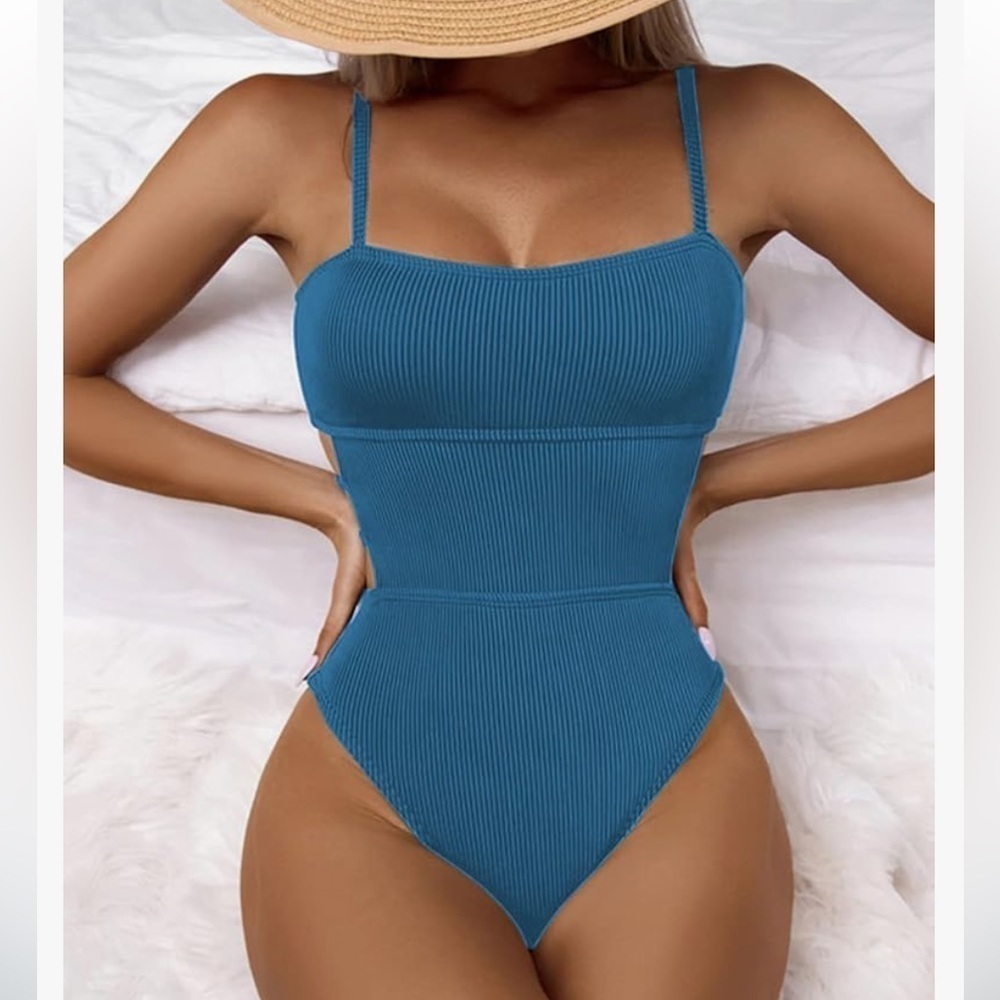NWT Hilinker Women's Ribbed One Piece Swimwear Cutout Tummy Control Bathing Suit - Picture 5 of 7